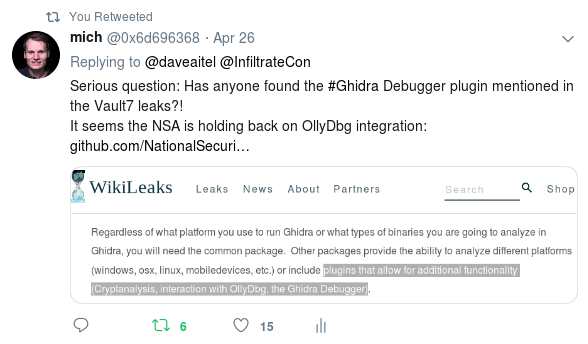 Ghidra debugger mentioned in Vault 7 leak