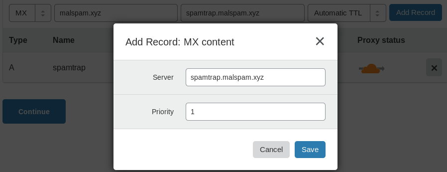 domain.tld. IN MX 1 spamtrap.domain.tld