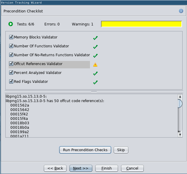 Version Tracking Wizard: Precondition Checklist