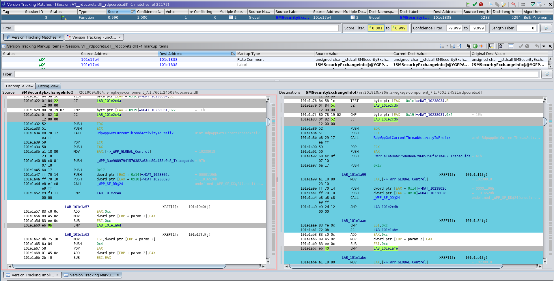 SMSecurityExchangeInfo() is the only changed function (with a symbol name)